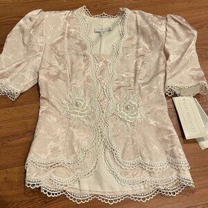 SCOTT MCCLINTOCK PINK BROCADE BEADED PUFF SLEEVE JACKET NWT
